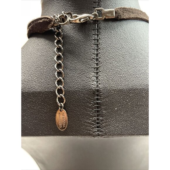 Seasonal Whispers Necklace Brown Suede Ribbon Starburst Flower Rhinestones AL2.3 - Picture 4 of 16